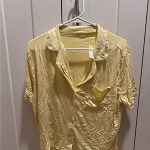 NWT Aerie Yellow with white trip super soft  Button-Up pajama top